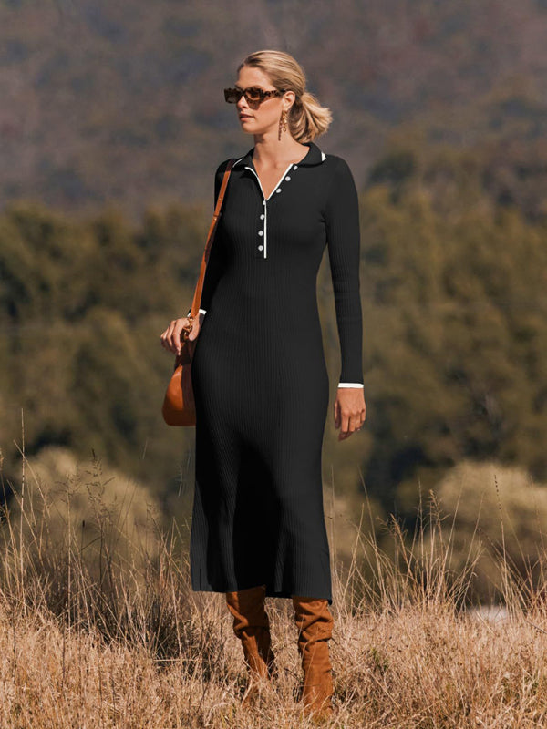 Slim-Fit Hip-Hugging Long-Sleeved Dress