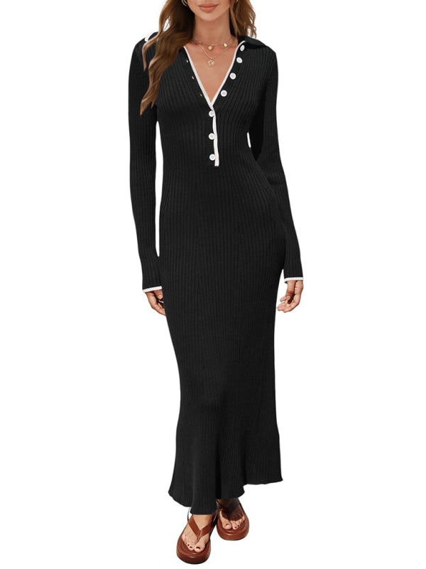 Slim-Fit Hip-Hugging Long-Sleeved Dress