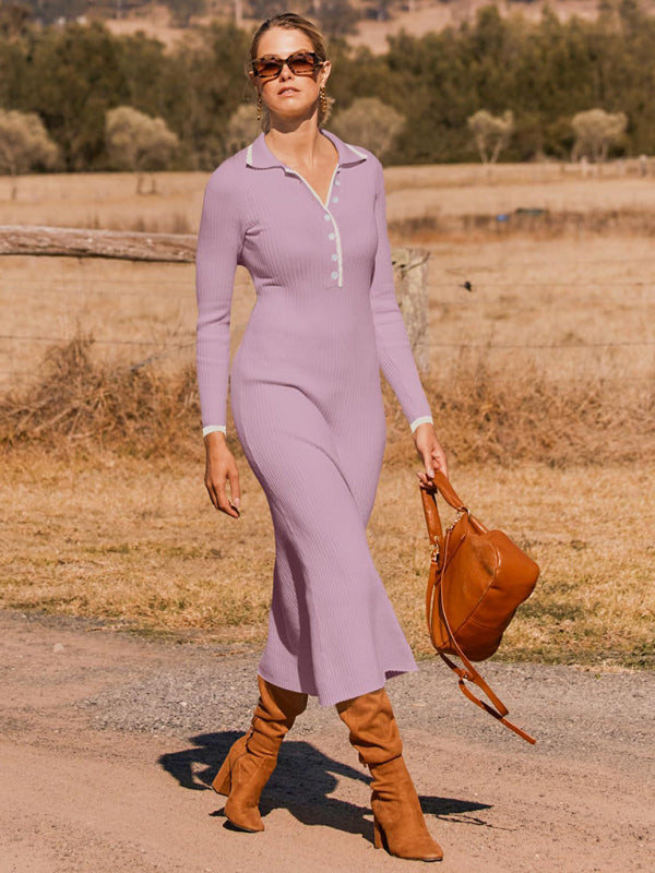 Slim-Fit Hip-Hugging Long-Sleeved Dress