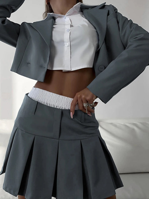 New Sweet Long-Sleeve + A-Line Short Skirt Outfit (White Leggings Not Included)