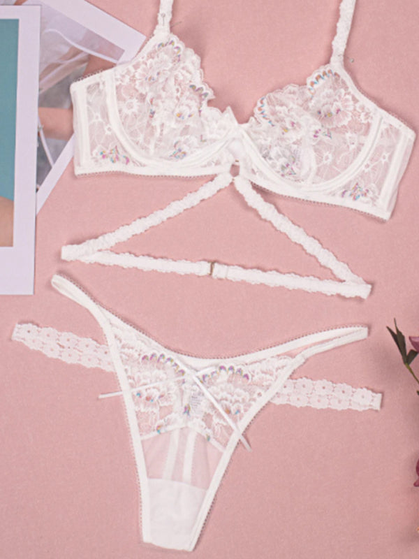 Lace Three-Piece Lingerie Set With Underwire