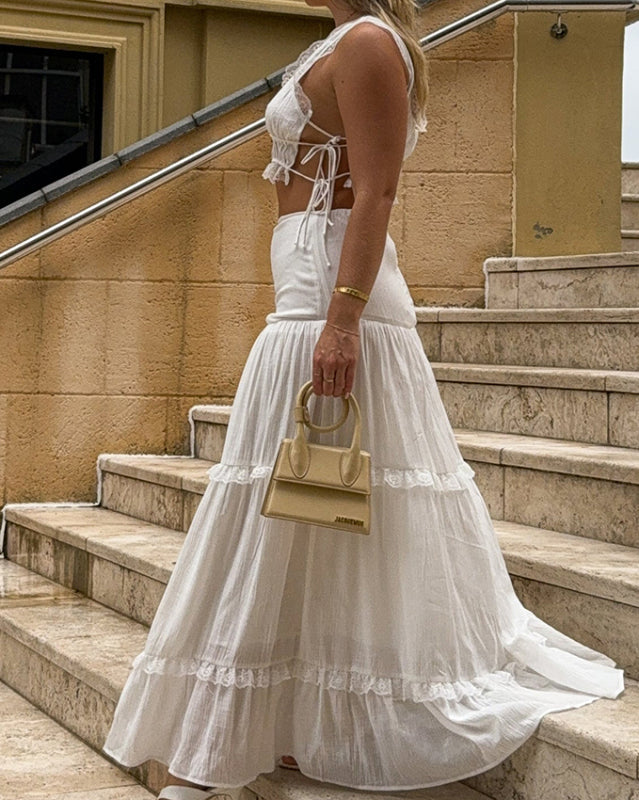 Lace-Up Long Skirt Outfit