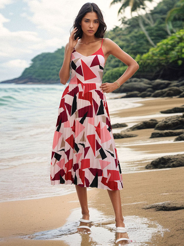 Sling Geometric Print A-Line Midi Dress