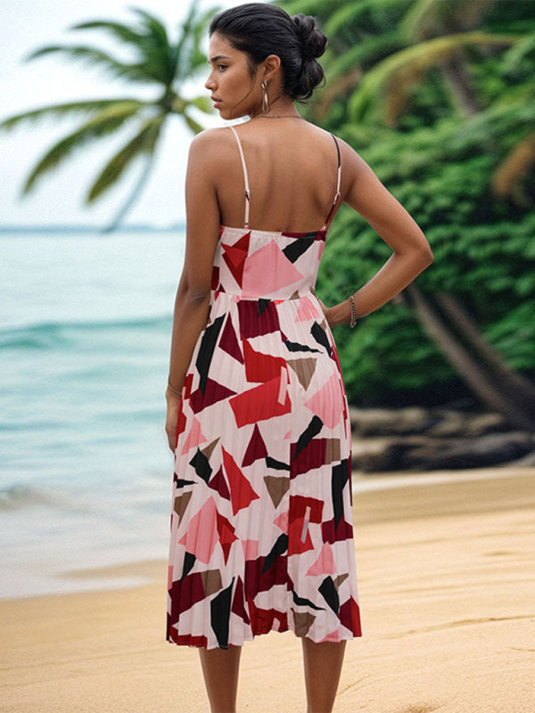 Sling Geometric Print A-Line Midi Dress