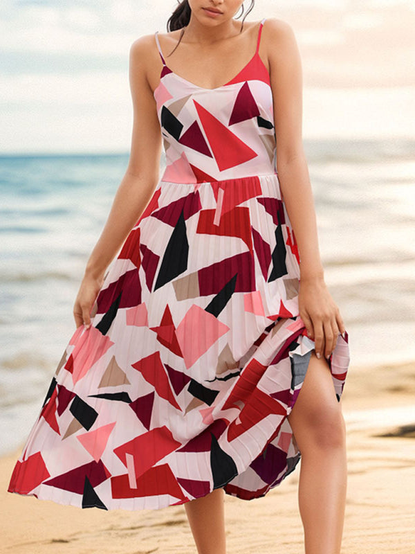 Sling Geometric Print A-Line Midi Dress