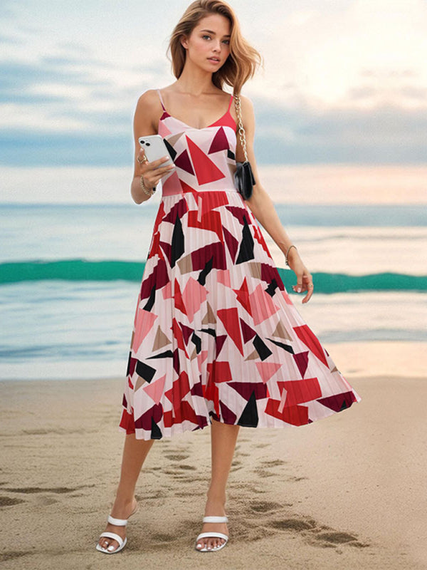 Sling Geometric Print A-Line Midi Dress