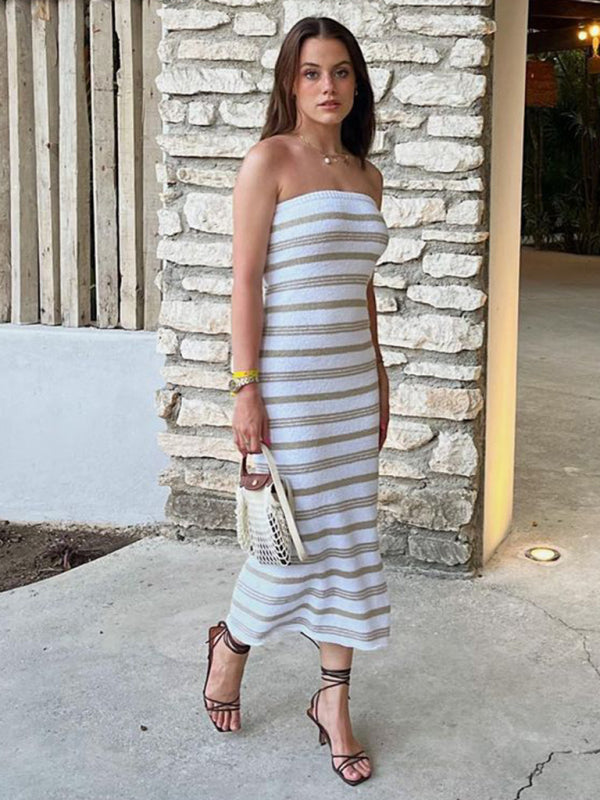 Striped Tube-Top Tight Hip-Hugging Bohemian Dress