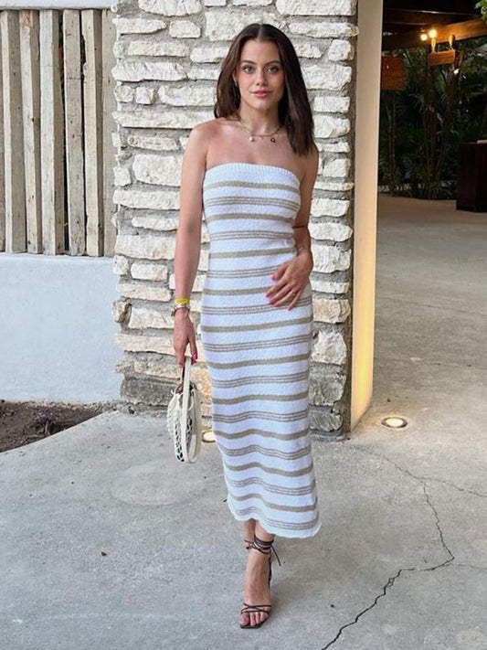 Striped Tube-Top Tight Hip-Hugging Bohemian Dress