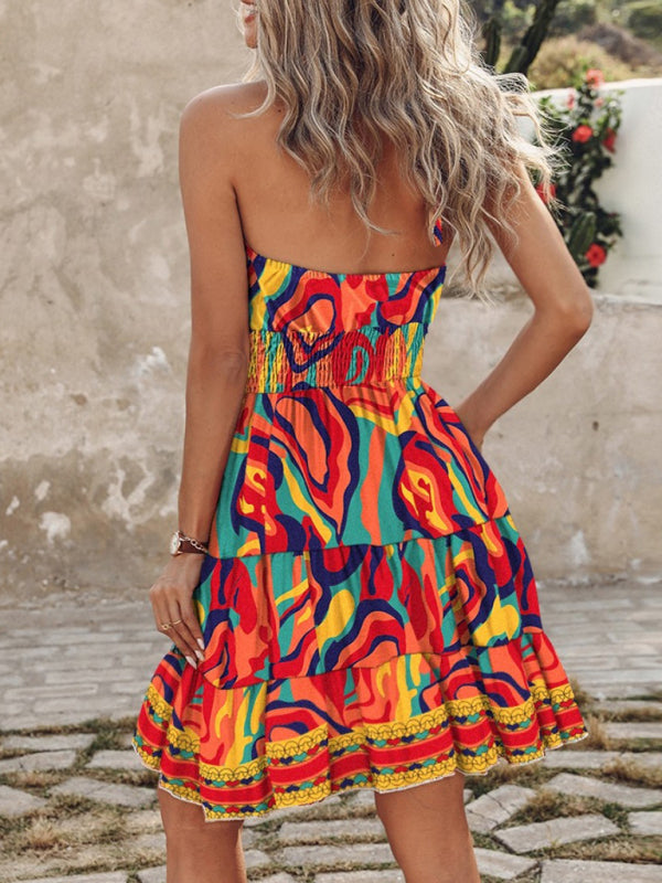 New Fashion Off-Shoulder Halter-Neck Mini Dress