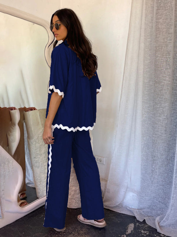 New-Style Lace Splicing Trousers + Shirt Outfit