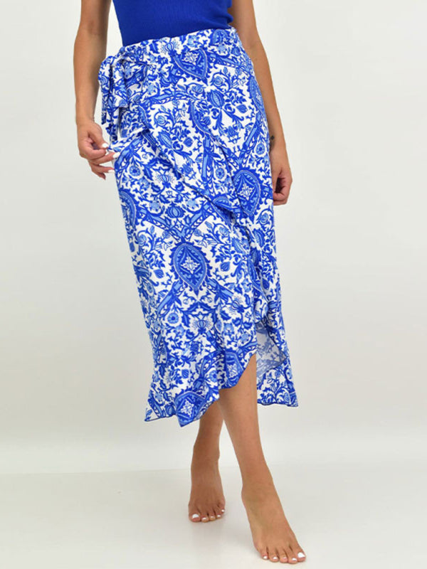 New Wrap-Style Ruffle Floral Skirt