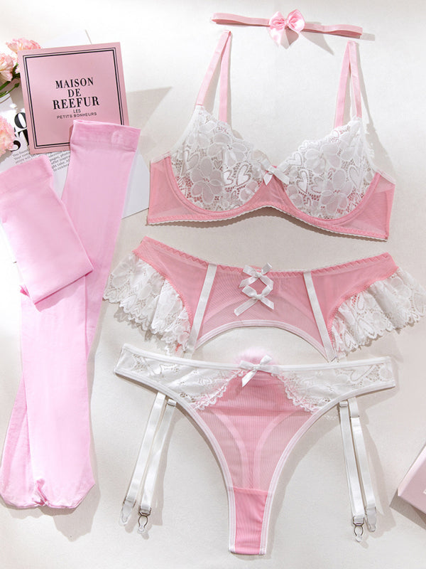 Lace Mesh Five-Piece Lingerie Set