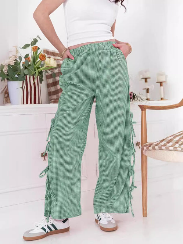 Women's Plaid Strappy Casual Trousers