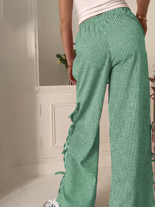 Women's Plaid Strappy Casual Trousers