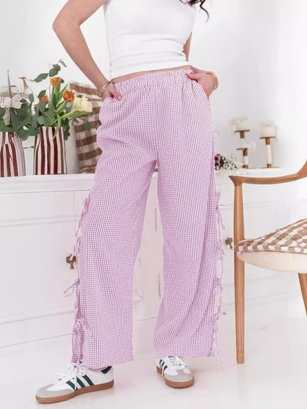 Women's Plaid Strappy Casual Trousers