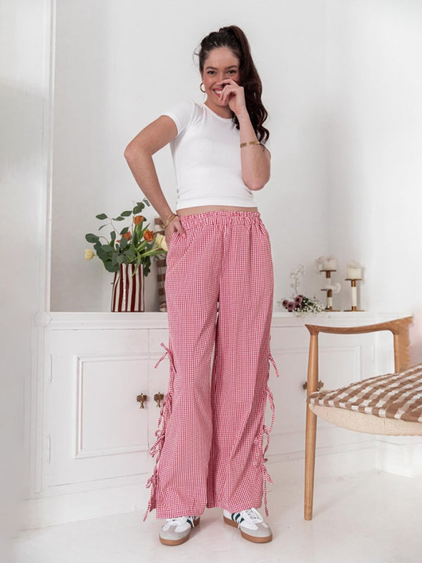 Women's Plaid Strappy Casual Trousers