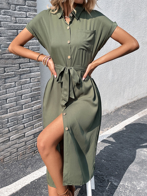 Fashion Slit Solid-Colour Dress