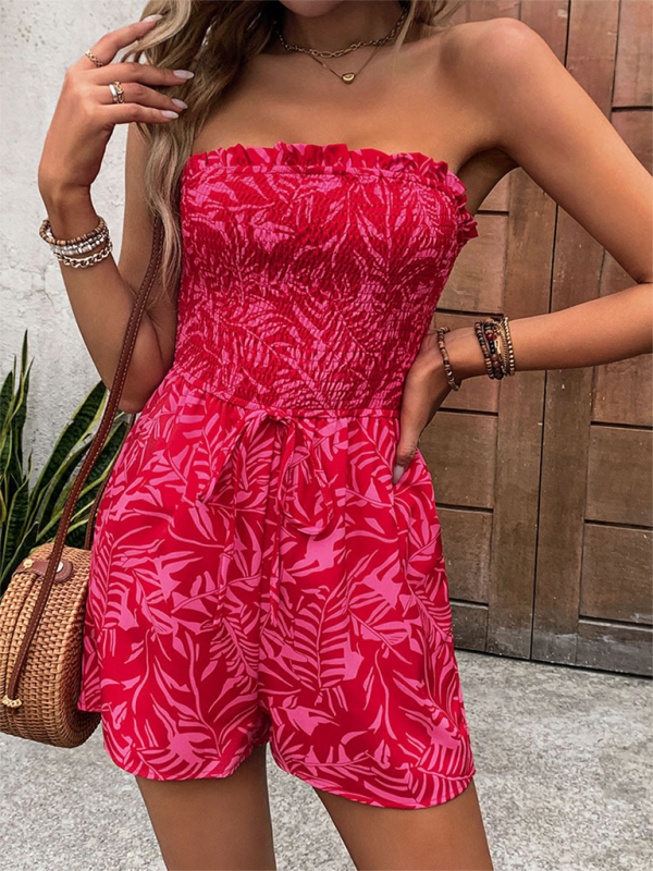 New Elastic Printed Tube-Top Jumpsuit