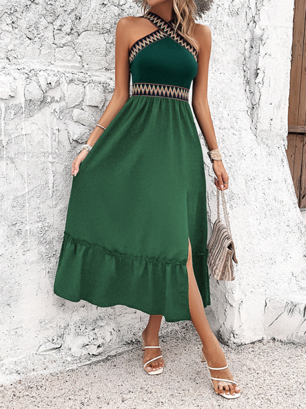 Elegant Halter-Neck High-Waist Midi Dress