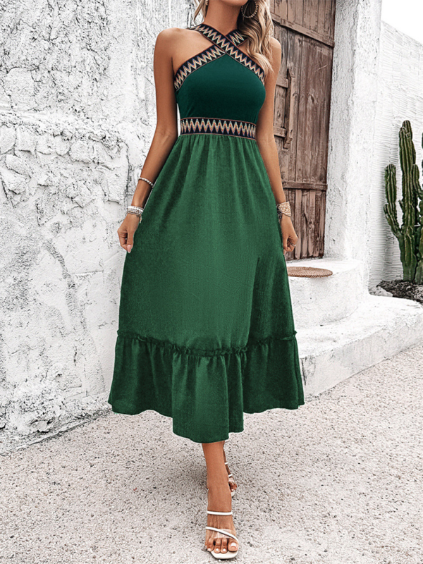 Elegant Halter-Neck High-Waist Midi Dress