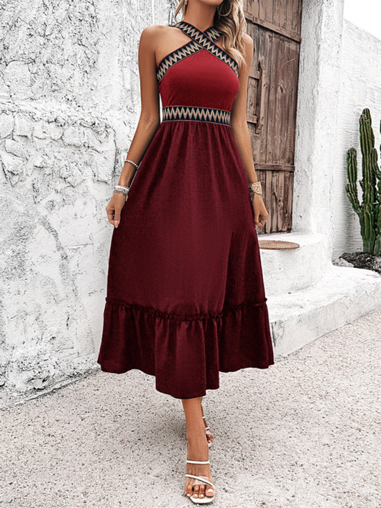 Elegant Halter-Neck High-Waist Midi Dress