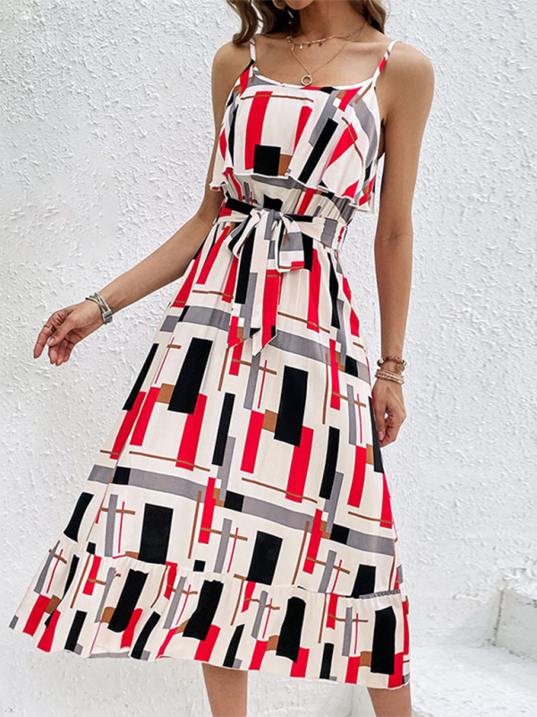 Holiday-Style Striped Print Lace-Up Dress