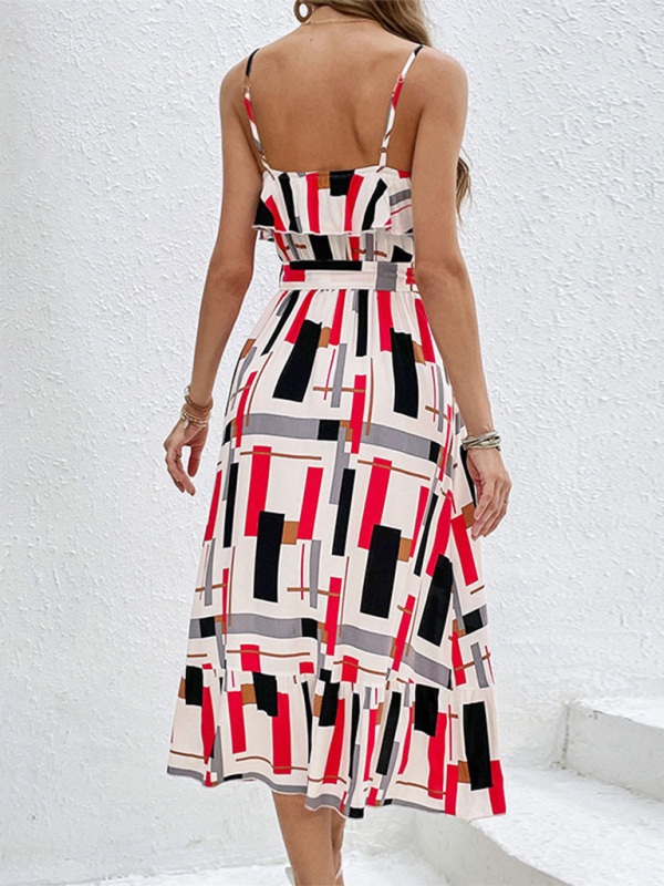 Holiday-Style Striped Print Lace-Up Dress