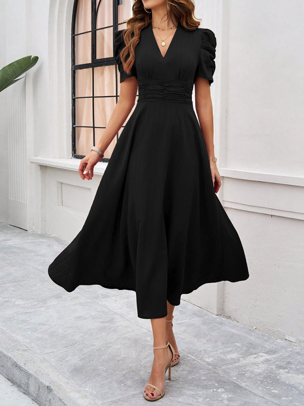 Elegant Solid-Colour Midi Dress