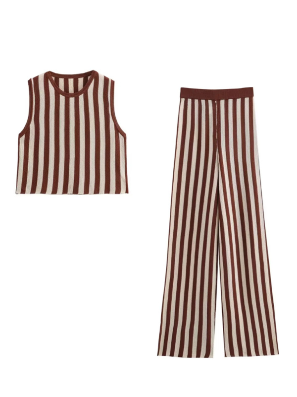 Knitted Striped Sleeveless Vest and/or Tousers