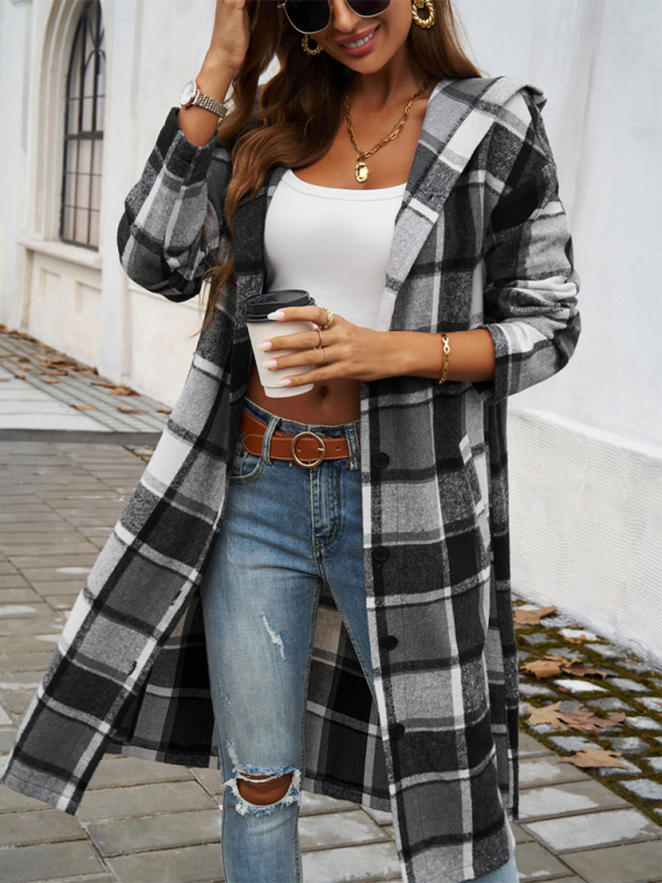 Buttoned Hooded Long Jacket