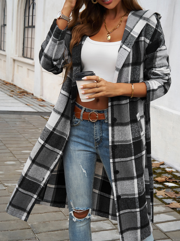 Buttoned Hooded Long Jacket