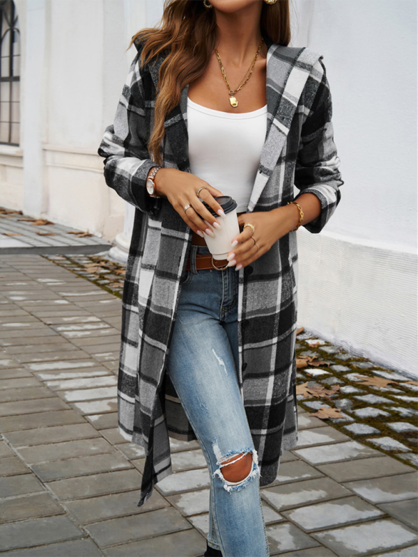 Buttoned Hooded Long Jacket