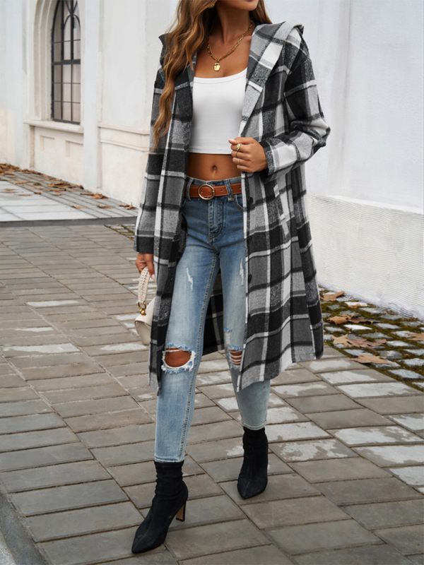 Buttoned Hooded Long Jacket