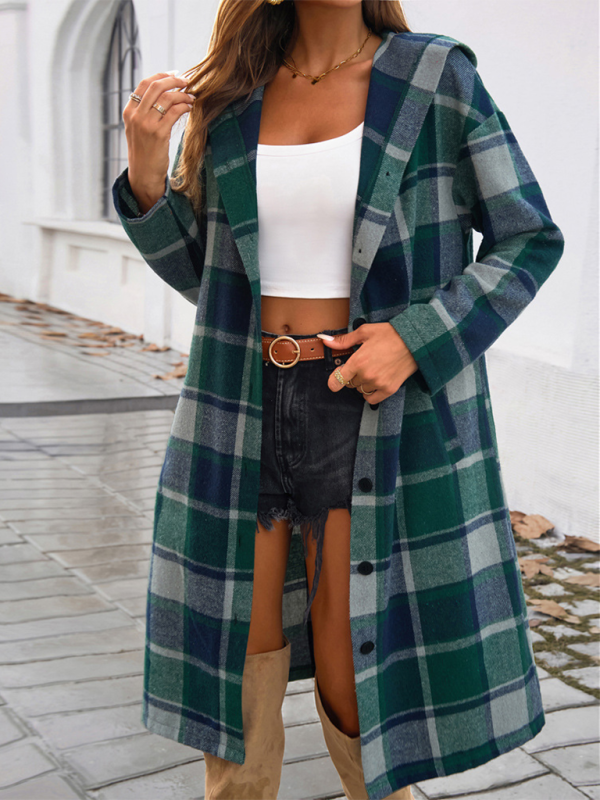 Buttoned Hooded Long Jacket