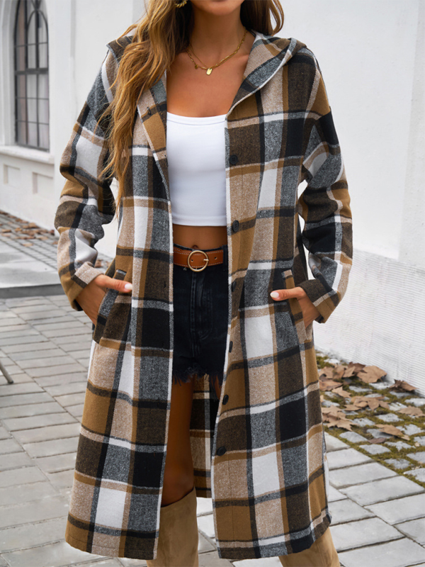 Buttoned Hooded Long Jacket