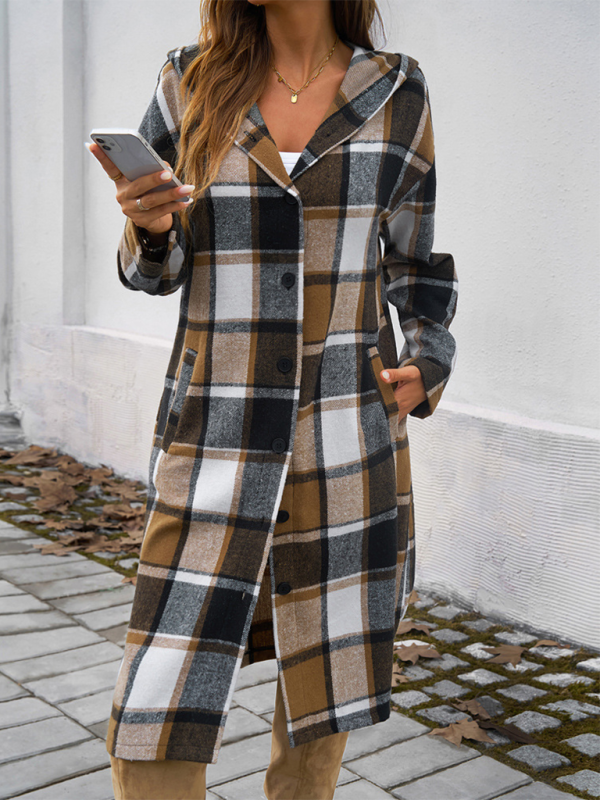 Buttoned Hooded Long Jacket