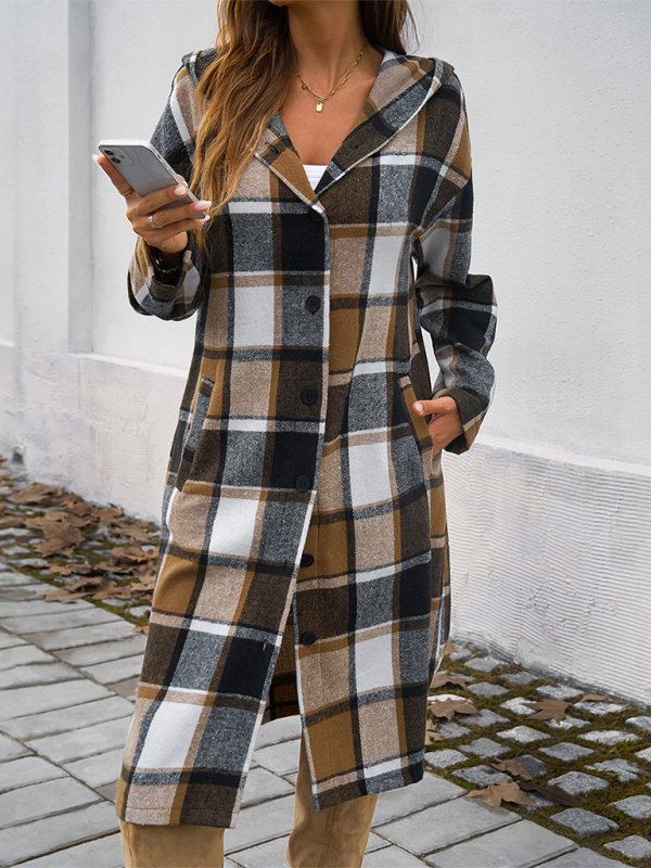 Buttoned Hooded Long Jacket