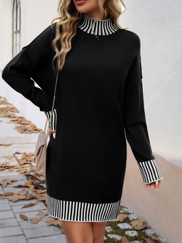 Contrast-Colour Panel Sweater Dress