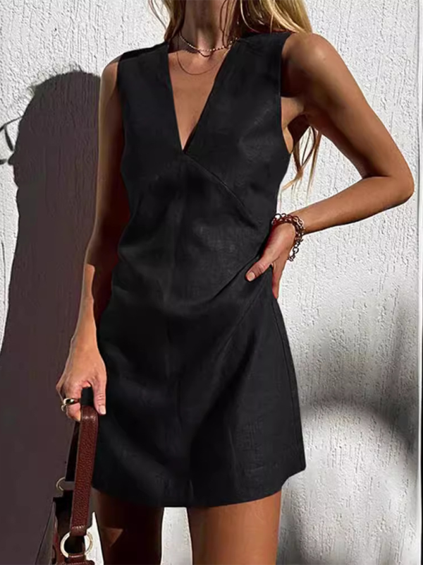 V-Neck Solid-Colour Slim-Vest Sleeveless Dress