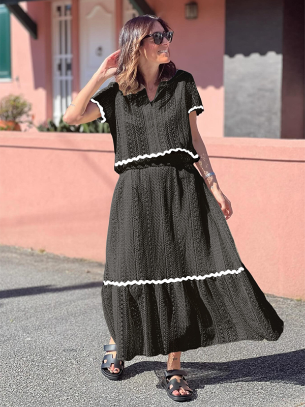 New Shirt-Collar Lace Long Skirt Outfit