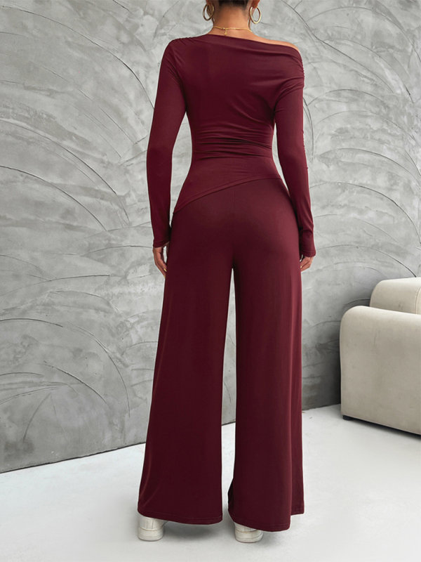 Women's Y2K Slim-Fit Long-Sleeve Top + Wide Leg Pants