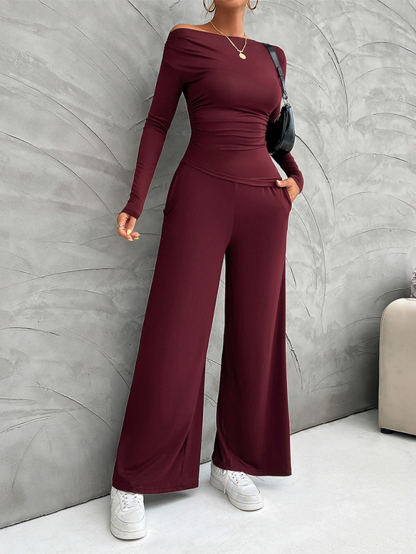 Women's Y2K Slim-Fit Long-Sleeve Top + Wide Leg Pants