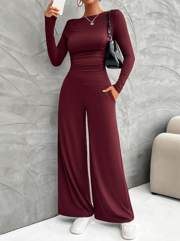 Women's Y2K Slim-Fit Long-Sleeve Top + Wide Leg Pants