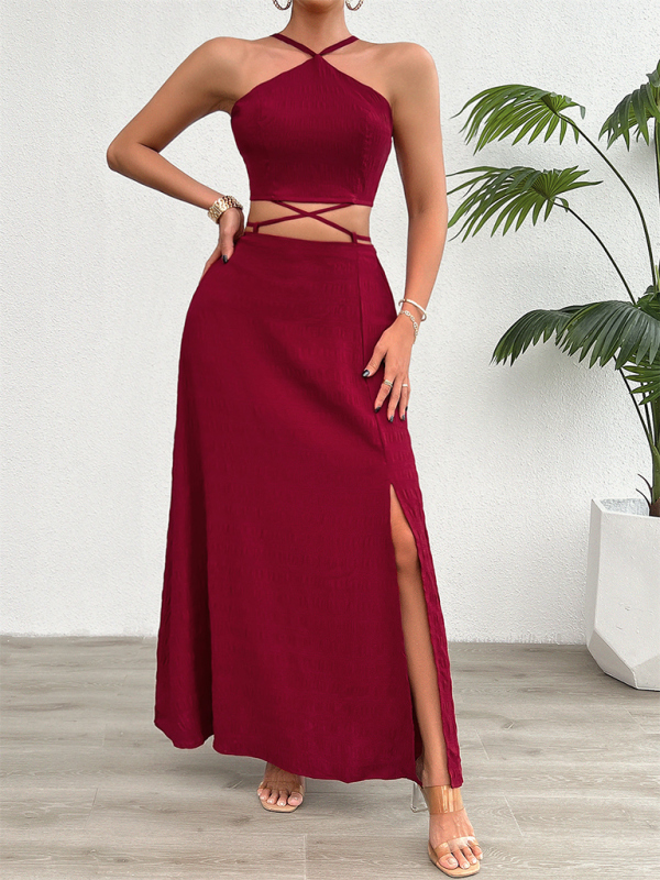 Solid-Colour Top + Skirt Set