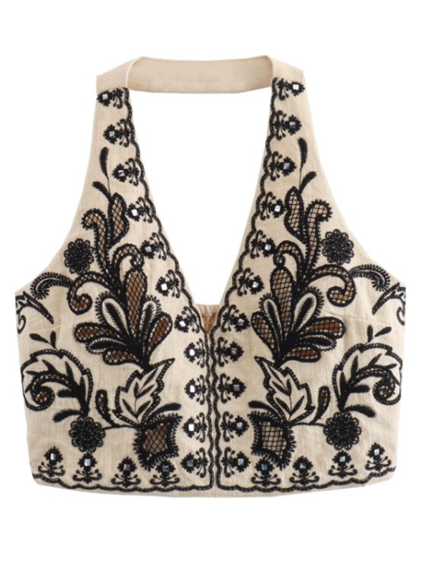 Ladies' Casual Embroidered Halter Top