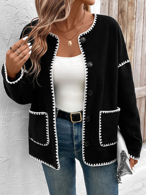 Loose-Fitting Colour-Block Fleece Jacket