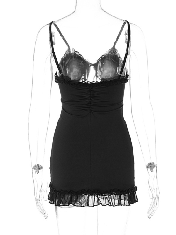 New-Style Ruffled-Edge Elegant Hollow Lace Mini Dress