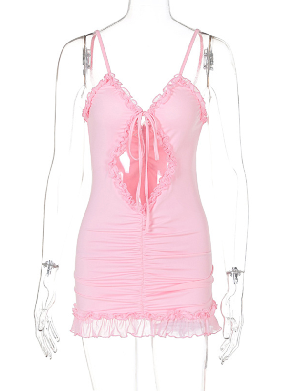 New-Style Ruffled-Edge Elegant Hollow Lace Mini Dress