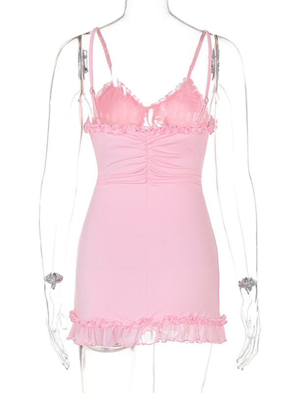 New-Style Ruffled-Edge Elegant Hollow Lace Mini Dress