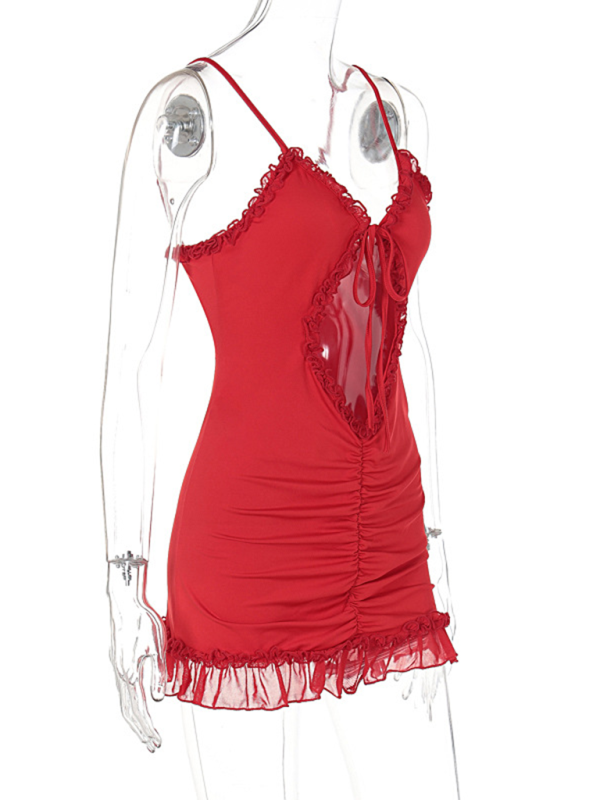 New-Style Ruffled-Edge Elegant Hollow Lace Mini Dress